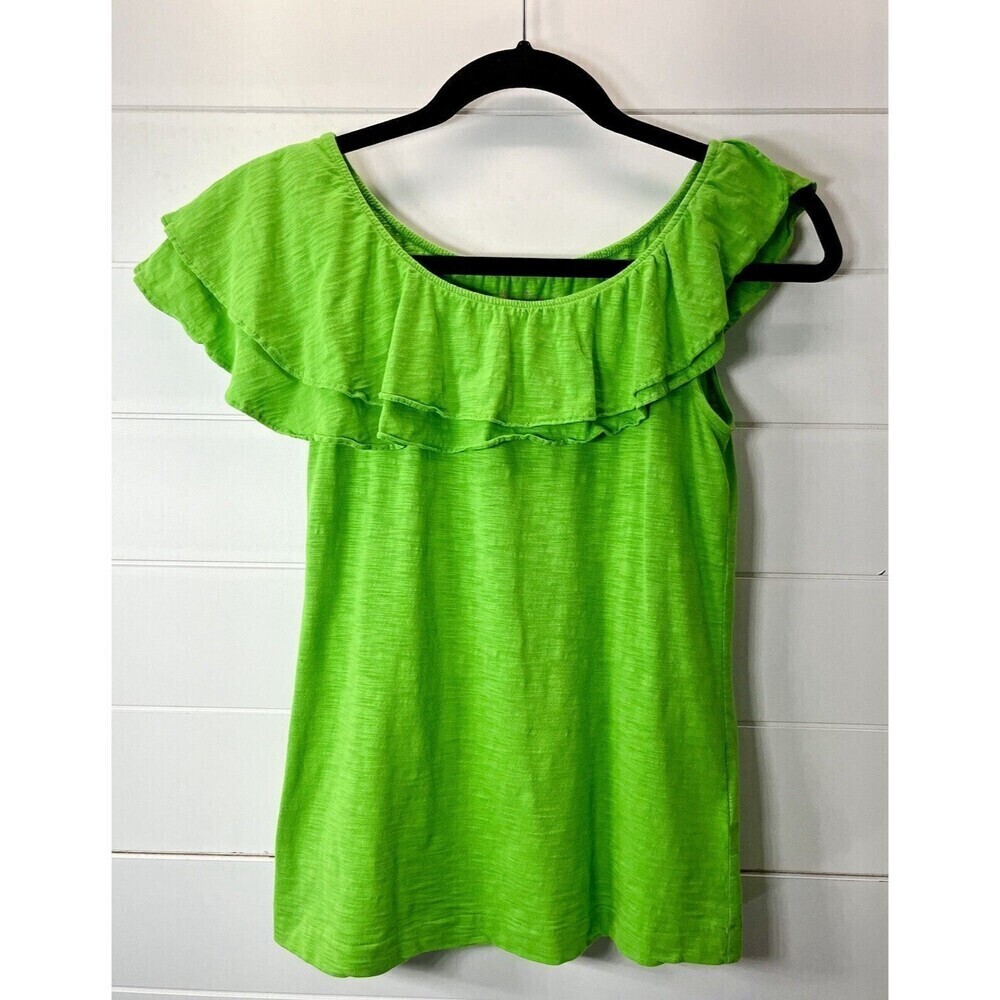 Lilly Pulitzer Y2K La Fortuna Top XS Green Off Shoulder Flounce Ruffle BEACH